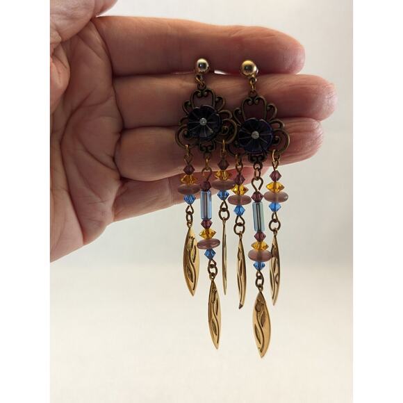 Duster Earrings Unusual.Posts Gold/ Silver Tone blue amber dusty rose - Picture 12 of 14